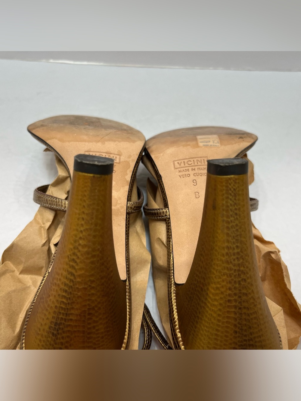 Vintage Vicini Giuseppe Zanotti Gold Crystal T-Strap Sandals Heels Size 9 - Picture 11 of 15